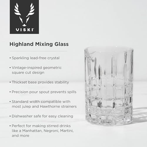 Viski Highland Mixing Glass - 18 Ounces, Crystal, Square-Cut Crystal Barware, Cocktail Accessories, Home Bar Supplies - Thumbnail 4