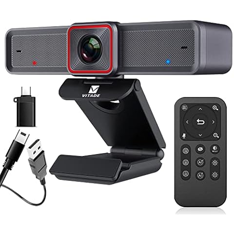 VITADE 4K Webcam with AI-Powered Framing,Remote Control Web Camera/10X Digital Zoom 4k 30fps Web cam with USB 3.0 HDR/Dual Noise Cancelling Microphones for PC Mac, Streaming, Video Call, Zoom, Skype Cover