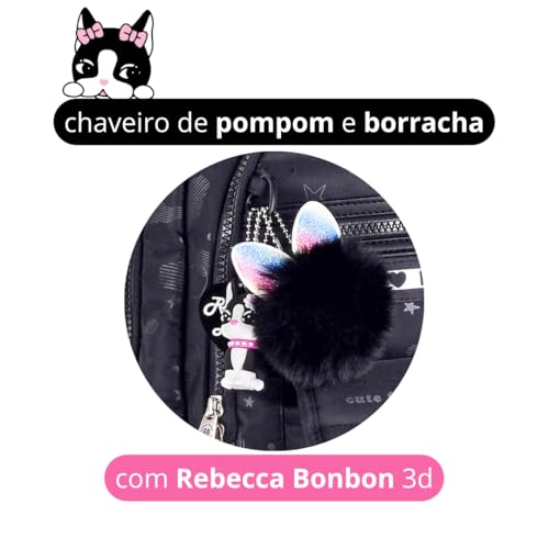 Kit Mochila Escolar Rb Rebecca Bonbon Rodinha Carrinho Estojo E Lancheira Holográfica Pompom (preto)