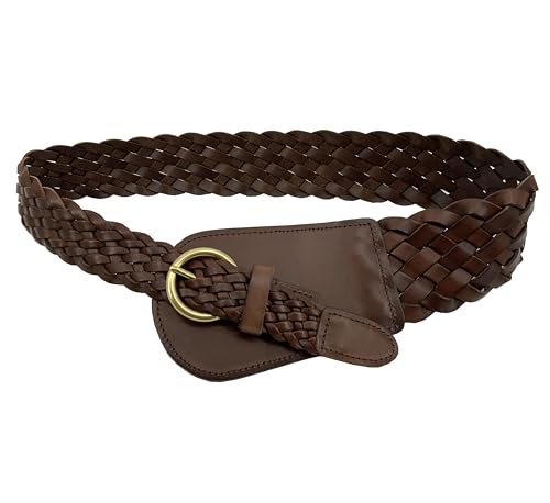 Women's High Low Waist Hand Made Concho Belt Braided Woven Solid Soft Vintage Full Grain Taper Leather Belt