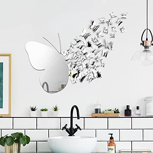 38 Pieces Diy Mirror Butterfly Combination 3D Butterfly Wall Decals Stickers 3D Acrylic Mirror Wall Decor Sticker Removable Mural Modern For Wall Home Bedroom Living Room Decorations, Silver #TOP3