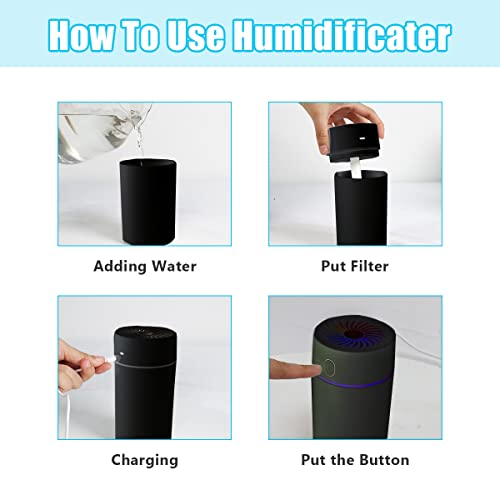 Kelwiriy Portable Mini Humidifiers For Car, Cool Mist Car Air Diffusers Humidificador De Coche Support 2 Mist Modes, Super Quiet, 350 Ml Humidifier For Bedroom, Car Desk Office, Travel, Home(Black) #TOP4