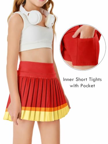 Image of Haloumoning Girls Pleated Skirts with Shorts Athletic Tennis Skorts Sport Performance Skirt with Pockets 4-14 Years