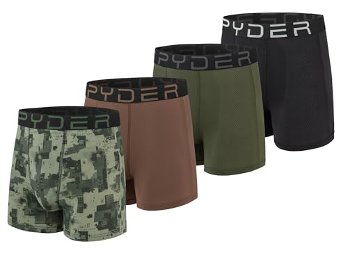 Spyder Mens Boxer Briefs Performance Nylon Mesh Sports Underwear (Medium, Green/Black/Green/Brown)