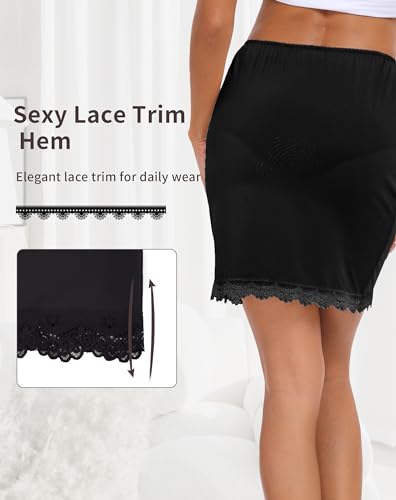 Vlazom Unterrock kurz Petticoat Knielang Halbrock für Damen Elegantes Unsichtbar Underskirt Spitze(M,Schwarz)