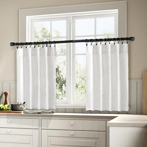 MIULEE White Curtains 36 Inch Length 2 Panels, Soft Thick Linen Textured Semi Sheer Light Filtering Kitchen Window Curtains Over Sink Small Tier for Bathroom Window Back Tab Rod Pocket