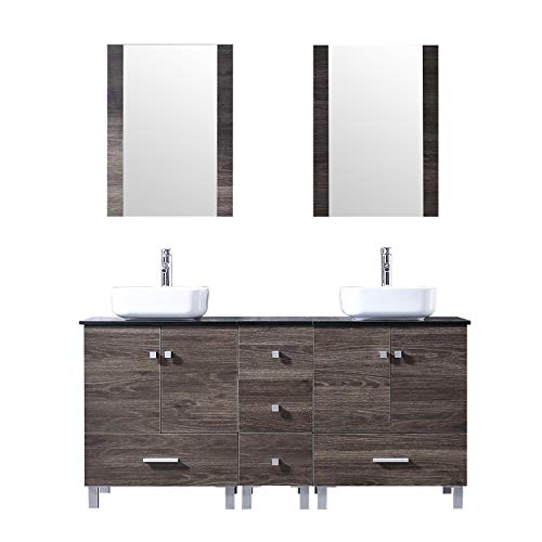 Bathjoy 60" Double Ply Wood Bathroom Vanity Cabinet And Ceramic Vessel Sink W/Mirror Combo Faucet #TOP20