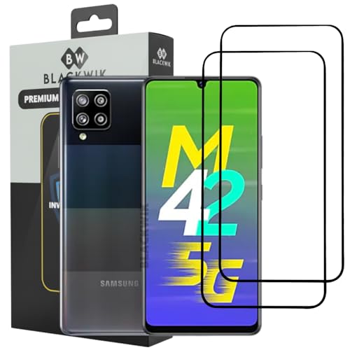 Image of Blackwik Tempered Glass Screen Protector for Samsung Galaxy M42 5G / M12 / M02S / M02 / A02S / A42 / iQOO Z9 Lite 5G with Edge-To-Edge Protector Coverage | Easy Installation Kit (Black) (Pack Of 2)