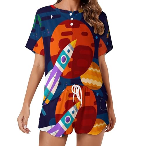 Pyjama court femme Fusée en coton léger pour des nuits d'été fraîches