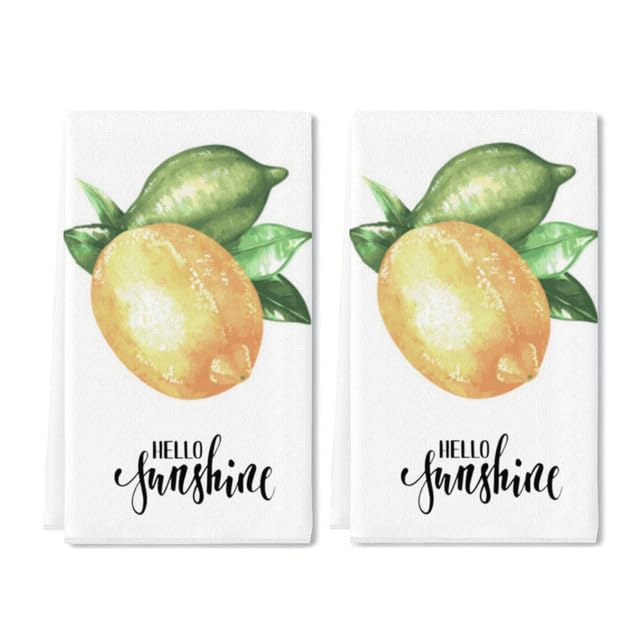 2 Stück Zitrone Blumen Küchentücher 40x60cm - Saugfähige Geschirrtücher Sommer Deko