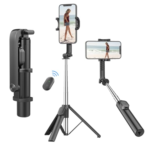 Image of Celfiexpt Portable Selfie Stick Tripod 38-inch Reinforced Mobile Tripod Metal Compact Size Bluetooth Remote for iPhone Android Vlogging
