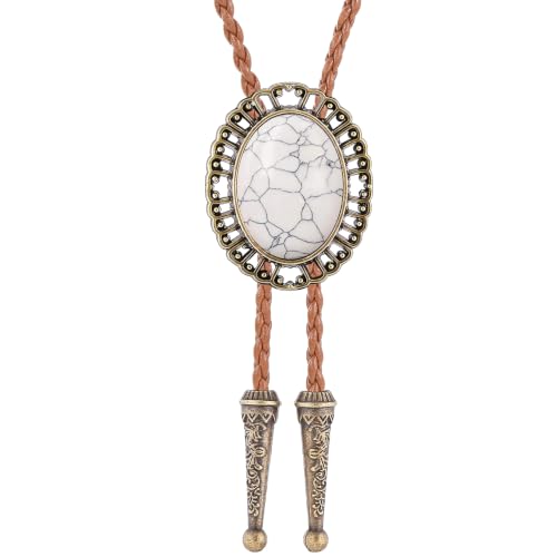 Image of Jeilwiy Bolo Tie for Men Real Stone Westwern Cowboy Ties Silver Bolos Women Leather Necktie Gift for Birthday Christmas