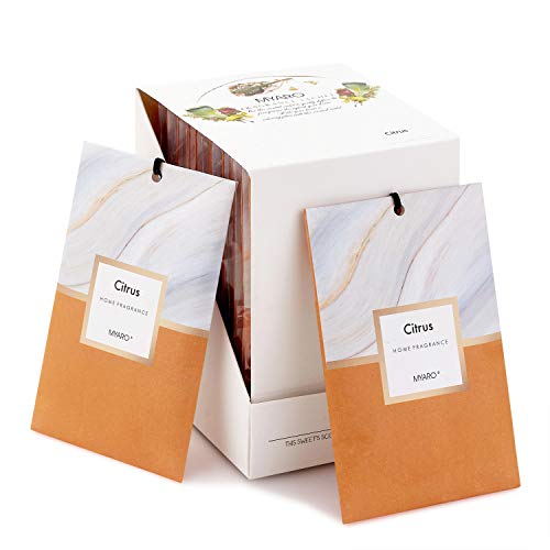 MYARO White Citrus Scented Sachet for Drawer and Closet, Long-Lasting Sachets Bags Home Fragrance, Fresh Tranquil Scent of Grapefruit, Sweet Orange, Meyer Lemon, Mint, Jasmine, 12 Packs