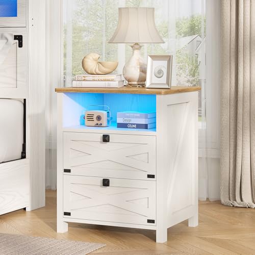 Hasuit Farmhouse Night Stand for Bedroom, Rustic Vintage White Nightstand