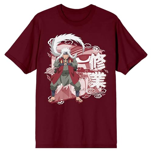 Naruto Shippuden Jiraiya Kanji Adult Maroon Crew Neck Short Sleeve T-Shirt-XL