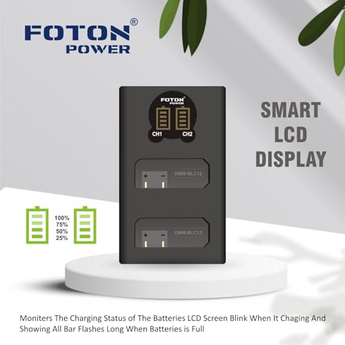 Image of DMW-BLC12 Dual Battery and Charger Combo Pack for Panasonic Lumix Cameras - 7.2V /8900mAh Battery for FZ200, FZ300, FZ330, FZ1000, FZ2000, FZ2500, GH2, G5, G6, G7, G80, G85, GX8.