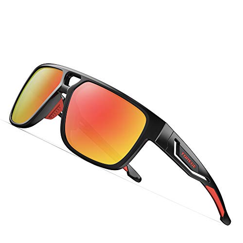 TOREGE TR14 Polarized Sports Sunglasses – Black & Red Frame