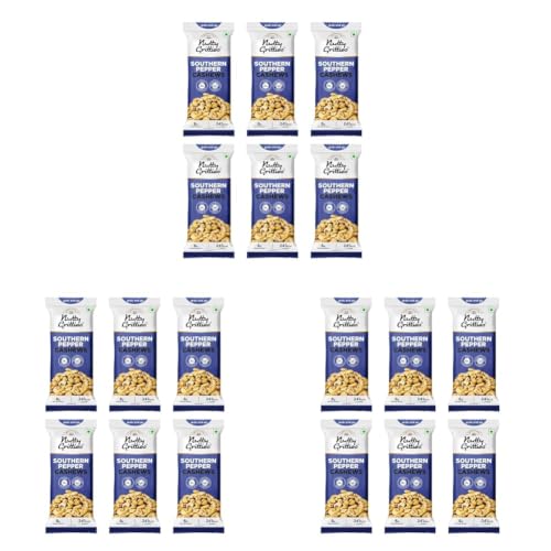 Image of Nutty Gritties Premium Jumbo Size Southern Pepper Cashew Nuts 240g, Natural Flavoured Whole Cashew | W240 | Zero Breakage | Resealable Pouch | Each Pouch 40g | Pack of 18