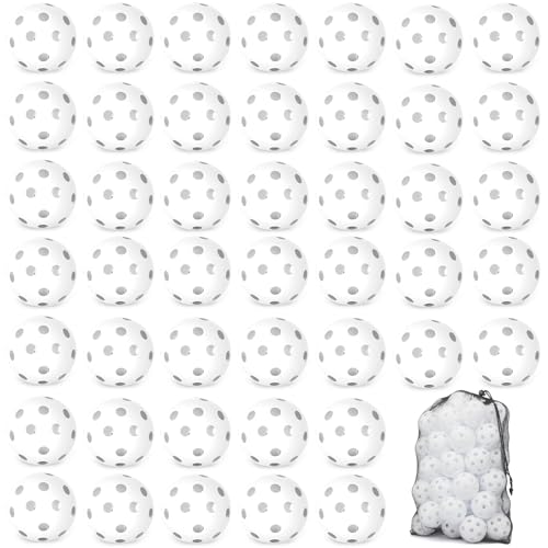 Coopay 50 Pack Baseball Practice Balls Plastic Training Balls Lightweight Hollow Softballs with a Drawstring Bag for Hitting Baseball Training Indoor Outdoor Use (White)