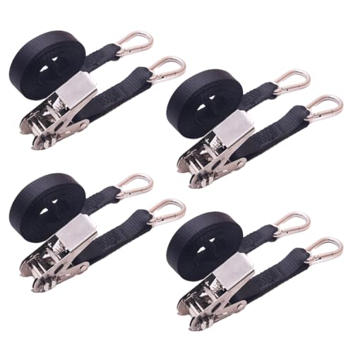BoxerTool Stainless Steel Ratchet Straps with Carabiner 1x10 4 Pack Boat Marine Tie Down Rust/Corrosion Resistant Saltwater Snow 750LBS Break Strength