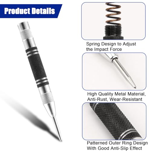 3 Stück Automatik Körner Anreißnadel Set, Rostfrei Automatic Hole Punch Werkzeug, Verstellbare Spannung Metall Federkörner mit Ersatzspitzen, Einstellbarer Automatischer Körner für Holz Glas