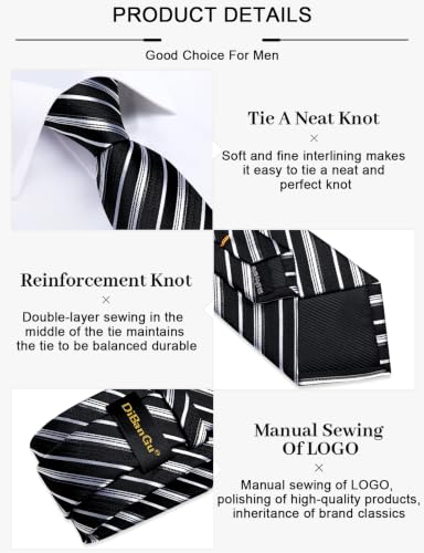 Image of DiBanGu Mens Silk Tie Formal Striped Necktie and Pocket Square