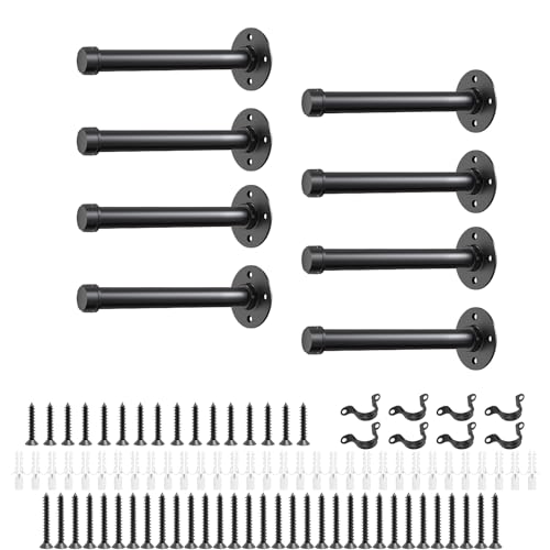 Storystore 1/2 Industrial Black Iron Pipe Shelf Brackets - 8 Rustic Wall Mount DIY Shelving Brackets for Floating Wood Shelves Set of 8