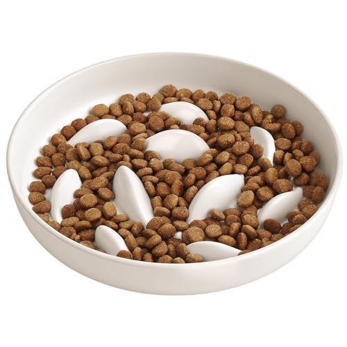 IDOGCHEW Gamelle Anti Glouton Chat, Assiette Bol Plat en Mélamine pour Chaton Gourmand Manger Lentement Anti Vomissement(Blanc-Baleine, Rond)