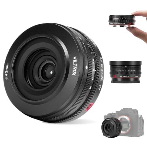 VILTROX AF 26mm F2.8 EVO FE �p���P�[�L�����Y �\�j�[ E�}�E���g�p | �t���T�C�Y�Ή� ��130g ���� �L�p�P�œ_�����Y �u���b�N