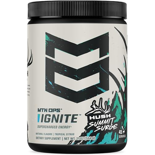 MTN OPS Ignite Sugar Free Energy Drink Powder with 200mg Caffeine, Nootropic Blend for Energy, Focus & Endurance, L Arginine & L Citrulline Pre Workout, 45 Servings, Hush Summit Surge