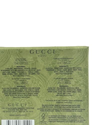 Gucci Sample Perfume WOMEN GIFT SET Bloom, Guilty Pour Femme, Flora Gorgeous Gardenia Flora Gorgeous Jasmine - 1.5 ml / 0.05 oz - set of 4 spray samples (9100)
