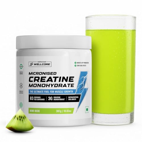 Image of Wellcore - Pure Micronised Creatine Monohydrate | Kiwi Kick (307g, 83 Servings) | Rapid Absorption | Enhanced Muscle Strength & Power | Fast Recovery | Increased Muscle Mass