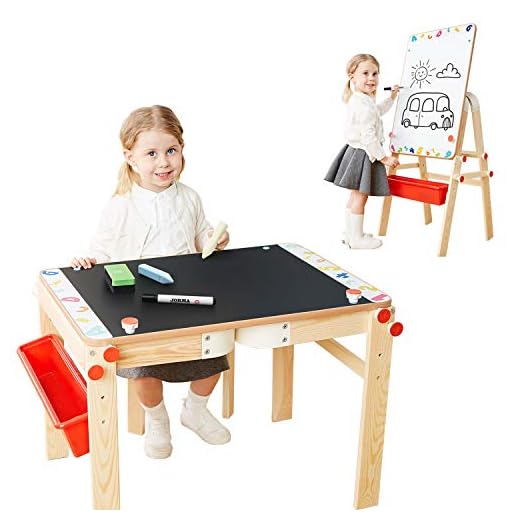TOP BRIGHT Wooden Art Easel for Kids Art Table with Storage, Easel Desk for Toddler Adjustable