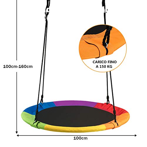 Costway Altalena Da Giardino A Nido, Altalena Da Giardino Per Bambini, Con Telaio In Metallo, Regolabile In Altezza: 100-160 Cm, Carico Fino A 150 Kg (Colorato) - 2