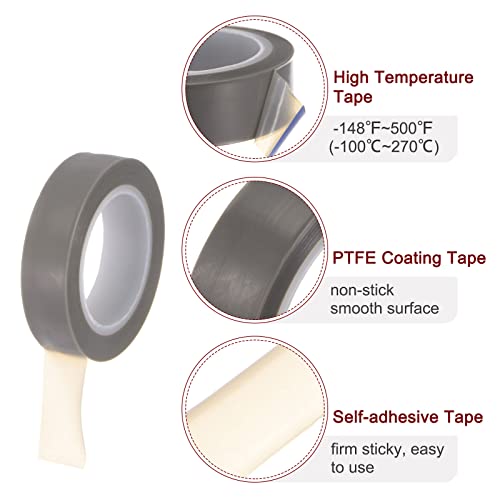 Image of HARFINGTON PTFE Film Tape Roll, 0.5 inch x 33 ft High Temperature Tape 0.08mm Thickness with Single Side Adhesive for Vacuum Sealer Machine, Hand Impulse Sealers, Gray