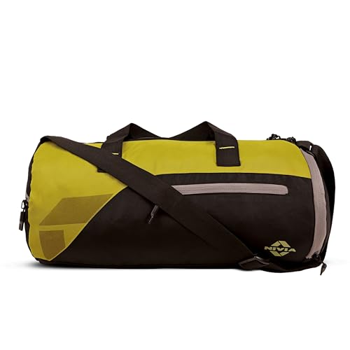 Image of Nivia Fuse Gym Duffle Bag for Men and Women, 25L Lightweight Training and Travel Bag with Shoe Compartment, Quick Access Pockets, and Adjustable Strap, Designed for Athletes, Travel (Black /Yellow)