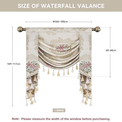 TOPLUXE Swag Valance for Windows Floral Waterfall Valance with Tassels - Image 3
