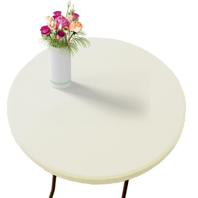 Cznlnzc Round Outdoor Tablecloth with Elastic Edge, Round solid colour elastic table cover,Washable table cover,Indoor Outdoor Dinning Room Kitchen Picnic PartyTablecloth (White B,140cm)