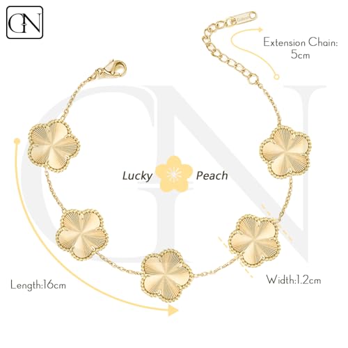18K Gold Plated Clover Bracelet |Adjustable Bracelets| Lucky Flower Cute Link Bracelets Jewelry Gifts for Women2