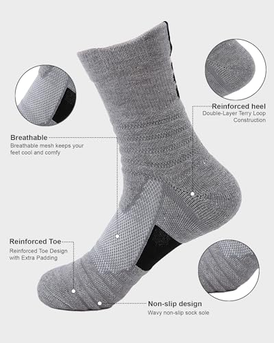 Mid-Crew Basketball Socks 6 Pairs - Arch Support Non-Slip Socks with Cushioned Sole & Mesh Ventilation for Men/Women2