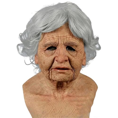 Pipihome Alter Frau Maske, Halloween Masken Horror, Realistische Latex Maske für Frauen, Grusel Maskes Gesicht Verkleidung, Oma Kostüm für Cosplay Damen, Maskenball, Karneval