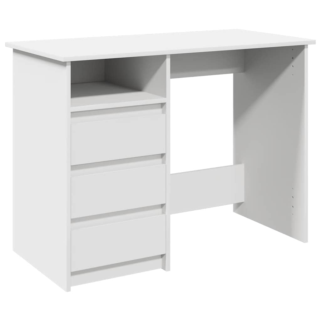 Scrivania Bianca in Legno Ingegnerizzato, 102x50x75 cm | Tavolo PC per camera da letto, studio e soggiorno, con ampio spazio per documenti e sicurezza anti-ribaltamento.