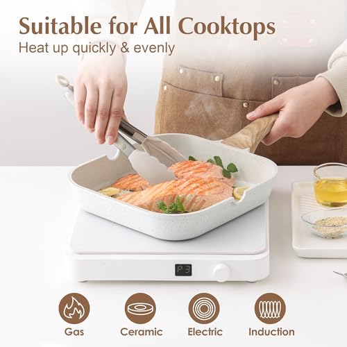 SENSARTE Nonstick Ceramic Grill Pan for Stove Tops, Versatile Square Grilling Pan with Pour Spouts, Durable Grill Skillet for All Stoves (Gas, Electric, Induction) Non-toxic PTFE/PFAS/PFOA Free - 5