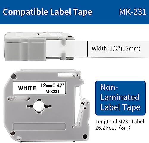 5-Pack Compatible with Brother P-Touch M Tape M-K 231 431 531 631 731 Label Tape for Brother PT-65 PT-90 PT-M95 PT-70BM PT-45 Label Maker, 12mm 0.47 White/Red/Blue/Yellow/Green