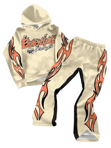 WDIRARA Boy's 2 Piece Outfits Letter Graphic Tracksuit Oversized Long Sleeve Hoodie and Flare Pants Set