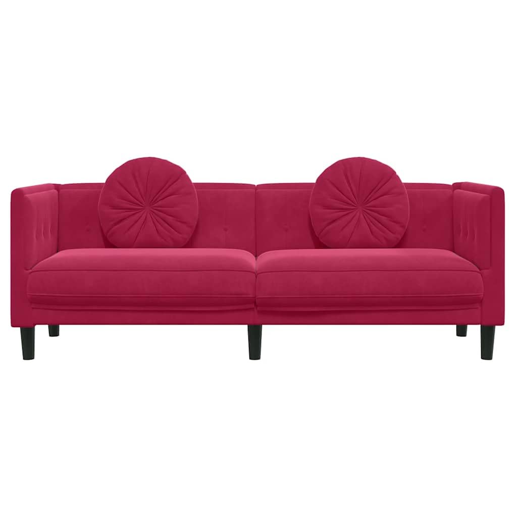 Canapé 3 places en velours rouge vin avec 2 coussins, canapé rembourré pour salon, canapé, 193,5 x 77 x 70 cm, canapé confortable pour la détente, la chambre familiale et le bureau