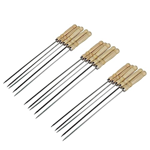 BESPORTBLE 25pcs Large Wooden Handle Barbecue Sign Skewer Grill Meat Flat Stainless Steel