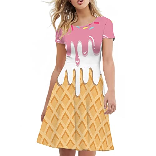 Image of POLERO Sunflower Dress for Women Floral Summer Dresses Short Sleeve Casual Sundresses Midi Dresses