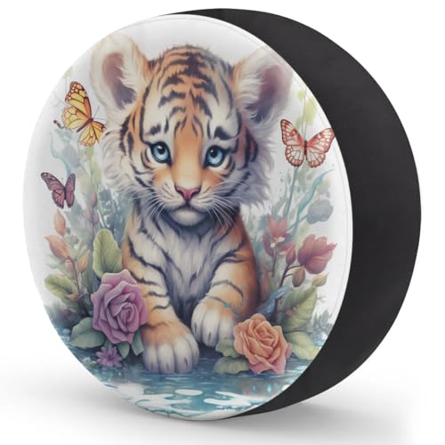Image of Spare Tire Cover for RV Trailer, Cut Tiger Butterfly Tire Covers Universal Fit for Travel Trailer Camper Jeep RV SUV Truck Waterproof Wheel Cover (16 inch for Diameter 29 inch - 31 inch),A-1044
