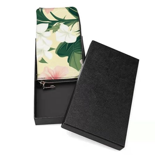 Pink Hibiscus White Orchids PU Leather Clutch Long Bifold Wallet, Coin Purse Credit Pass Case, Durable Card-Holder Money Storage for Women Men3